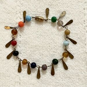 Vintage Multicolor Bead Bracelet with Brass Accents